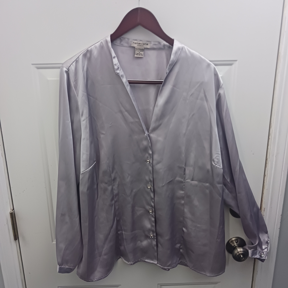 Silver Satin Button-Up Blouse